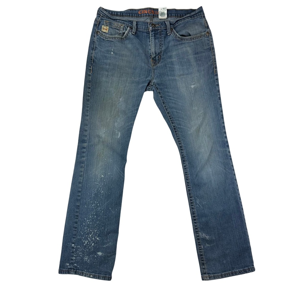 Cinch Jeans‎ Mens Ian Slim Straight 34x32 Blue Medium Wash Distressed Denim Y2K